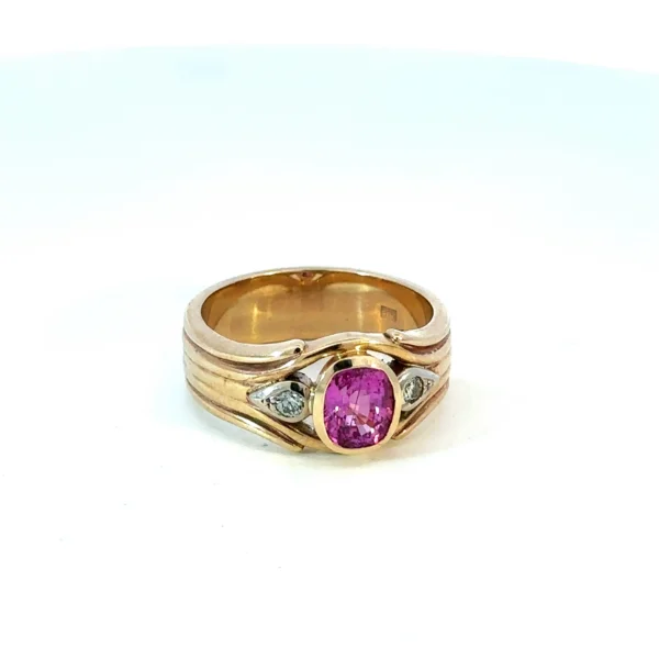 Untitled 10 10 10 10 3 Pink Sapphire & Diamond Ring – 9ct Yellow Gold