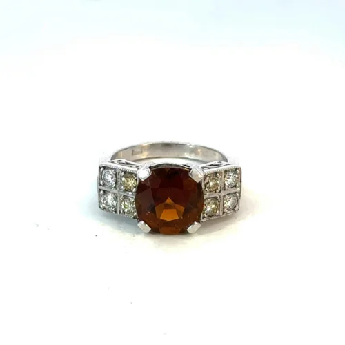 Orange Tourmaline & Diamond Ring – 9ct White Gold