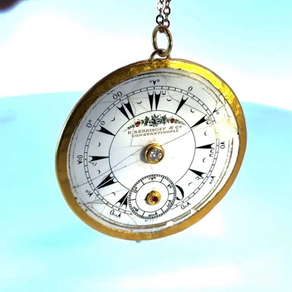 Vintage Ruby & Diamond Pendant on Antique Clock Dial – 24ct Gold